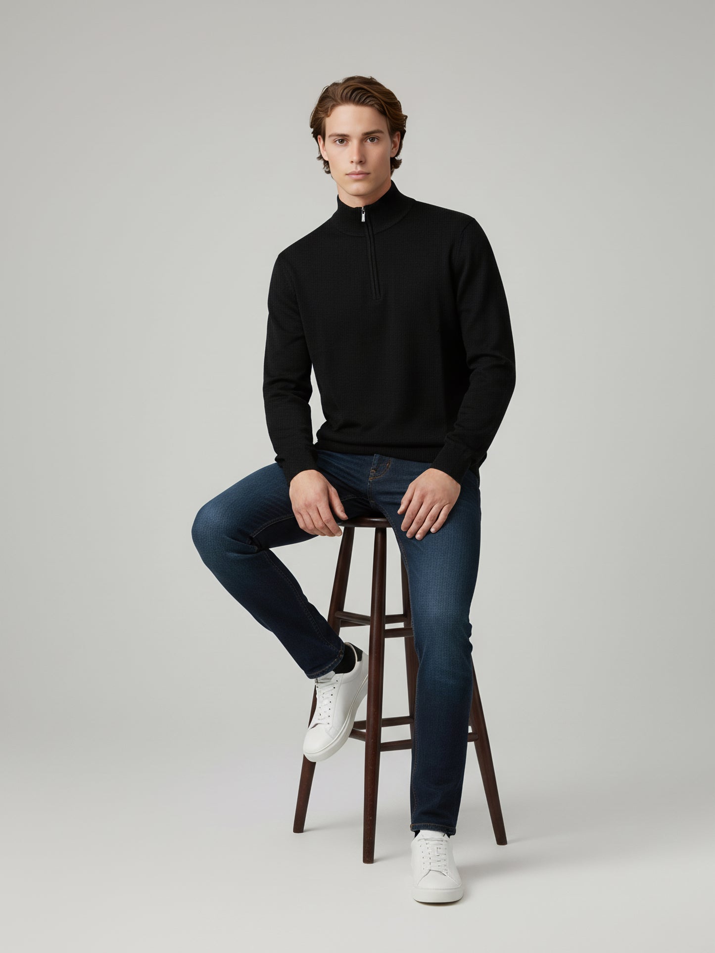 Celio* Men Black Solid Regular Fit Cotton Sweaters