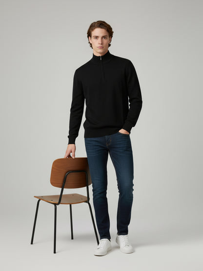 Celio* Men Black Solid Regular Fit Cotton Sweaters