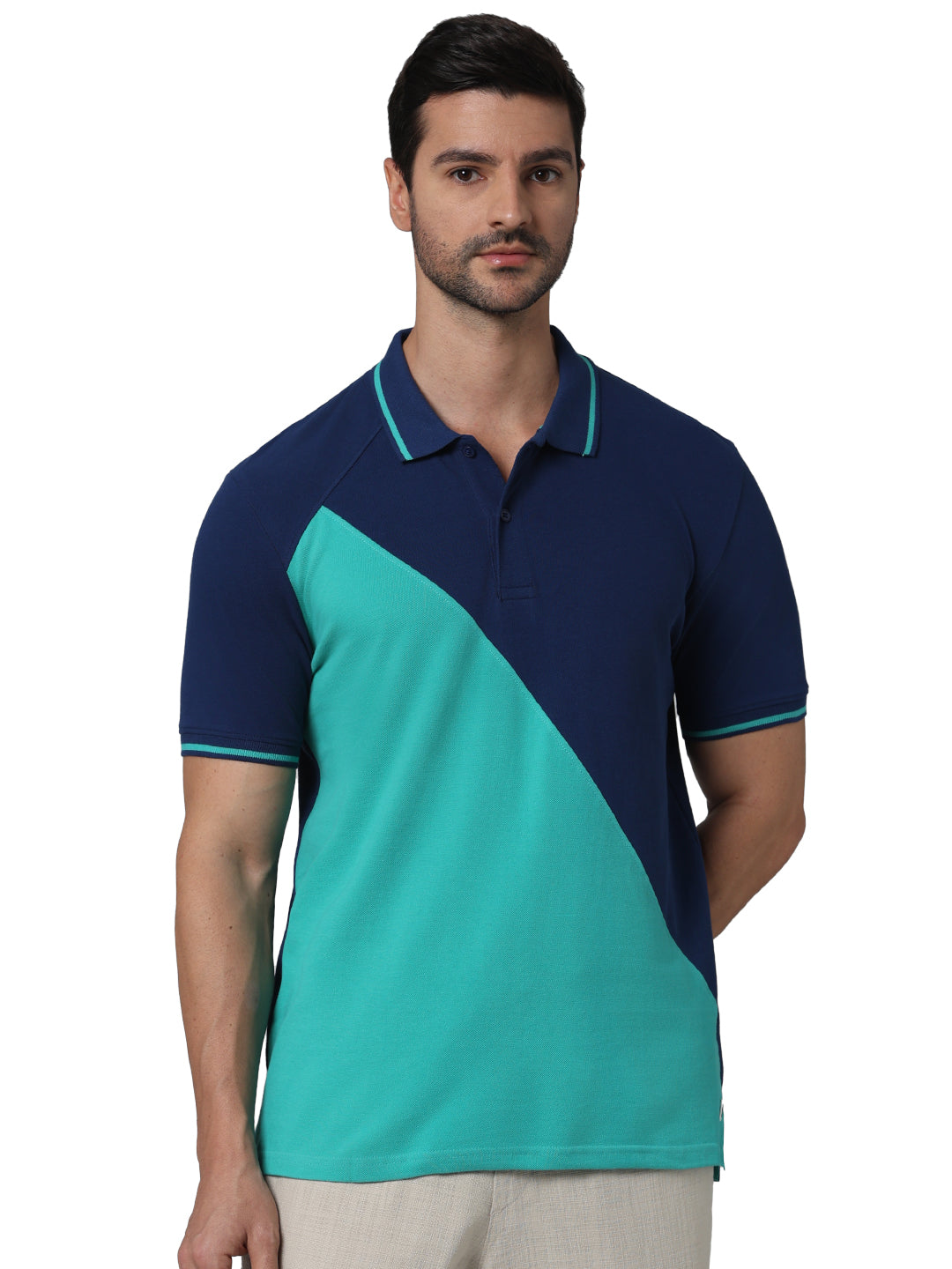 Green Colourblock Cotton Polo