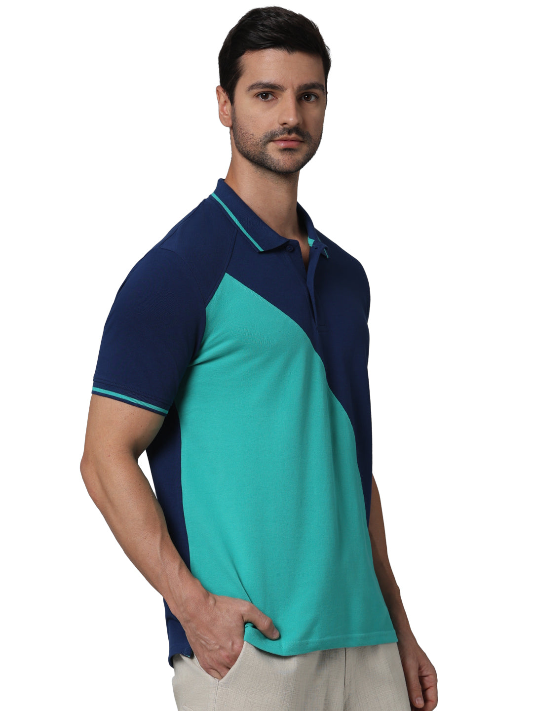 Green Colourblock Cotton Polo