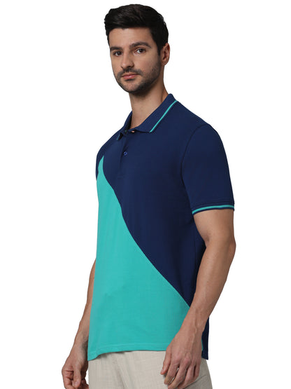 Green Colourblock Cotton Polo