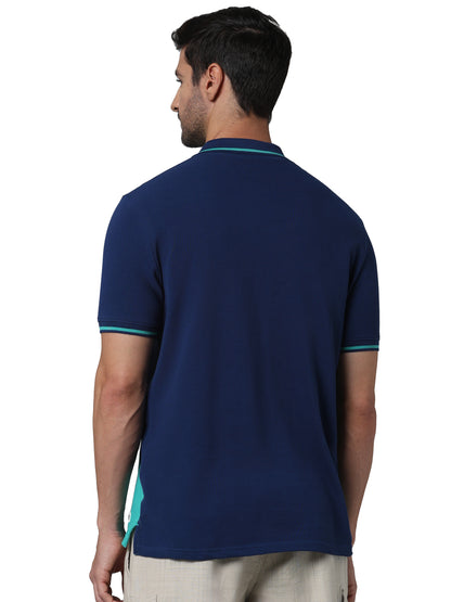 Green Colourblock Cotton Polo