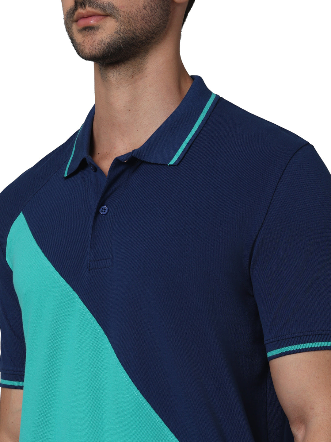 Green Colourblock Cotton Polo