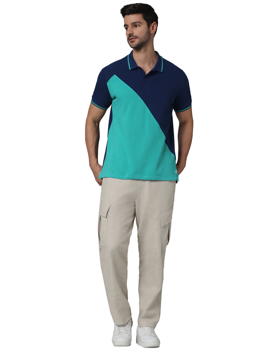 Green Colourblock Cotton Polo