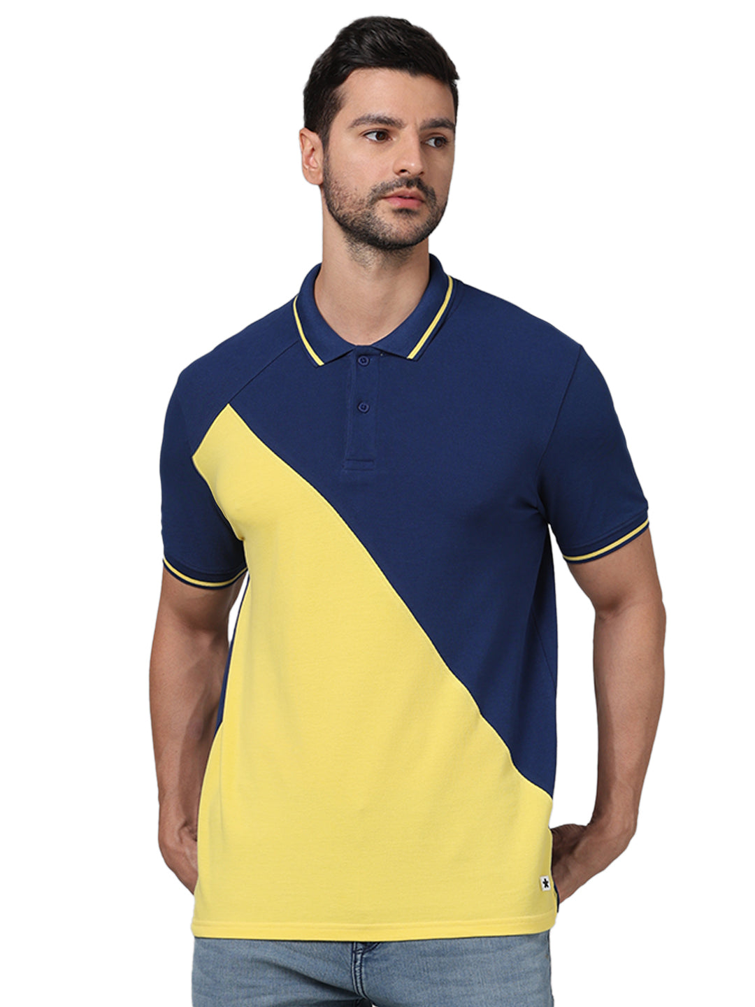 Yellow Colourblock Cotton T-Shirt