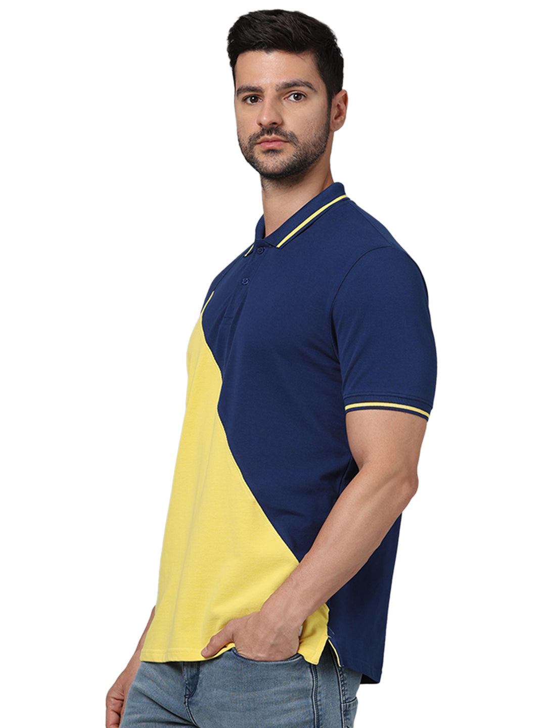 Yellow Colourblock Cotton Polo