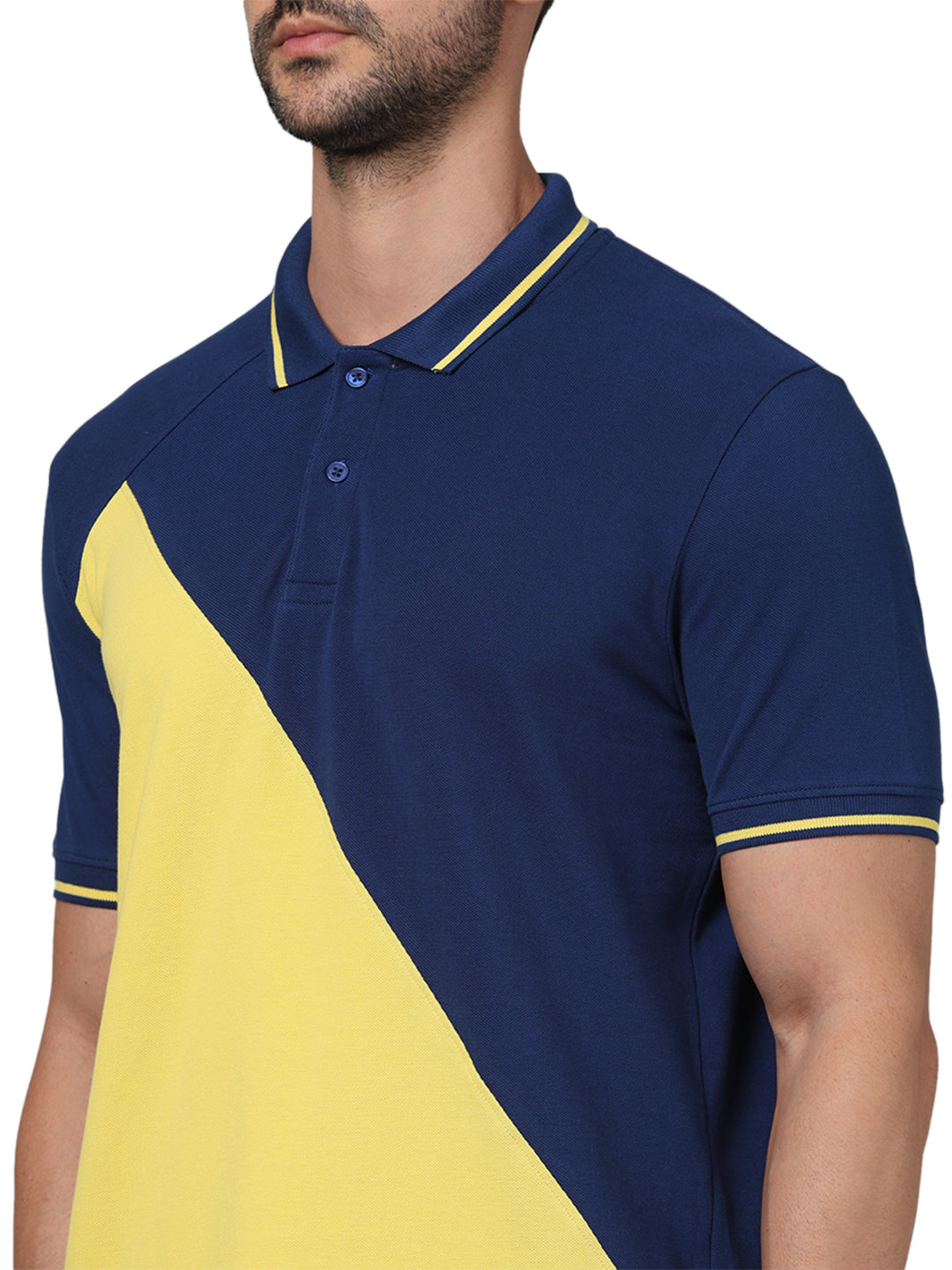 Yellow Colourblock Cotton Polo