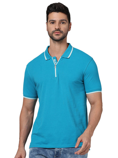 Celio* Solid Regular Fit Cotton Blue T-Shirt