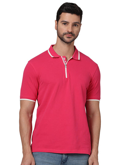 Celio* Solid Regular Fit Cotton Pink T-Shirt