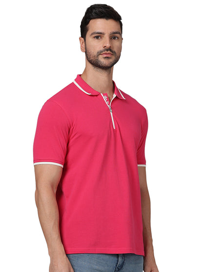 Pink Solid Cotton Polo