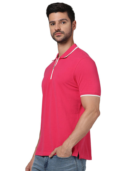 Pink Solid Cotton Polo