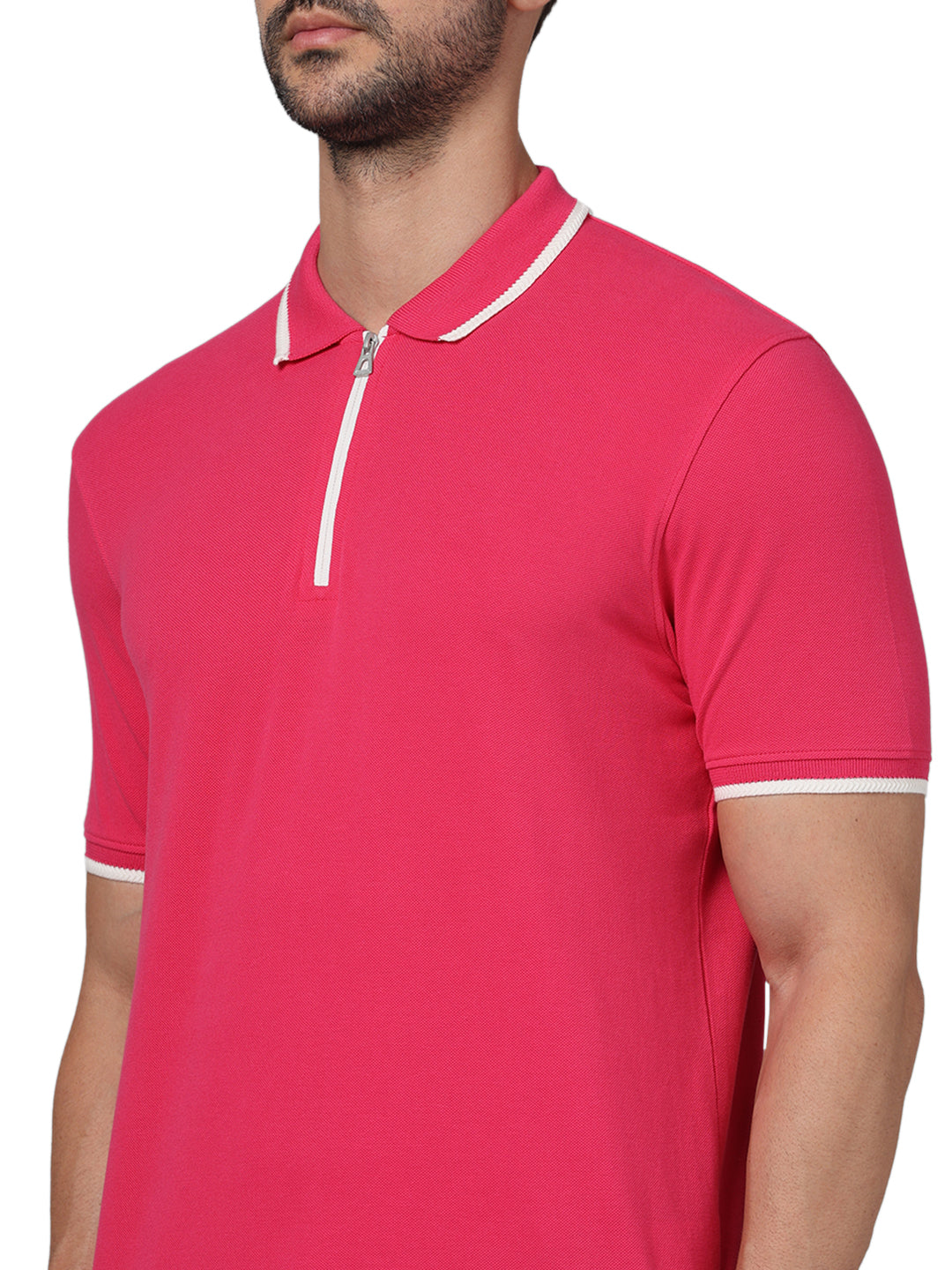 Pink Solid Cotton Polo