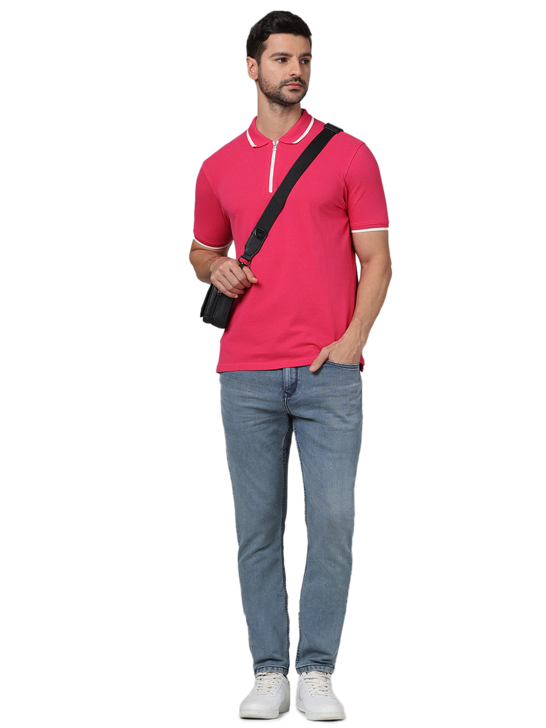 Pink Solid Cotton Polo