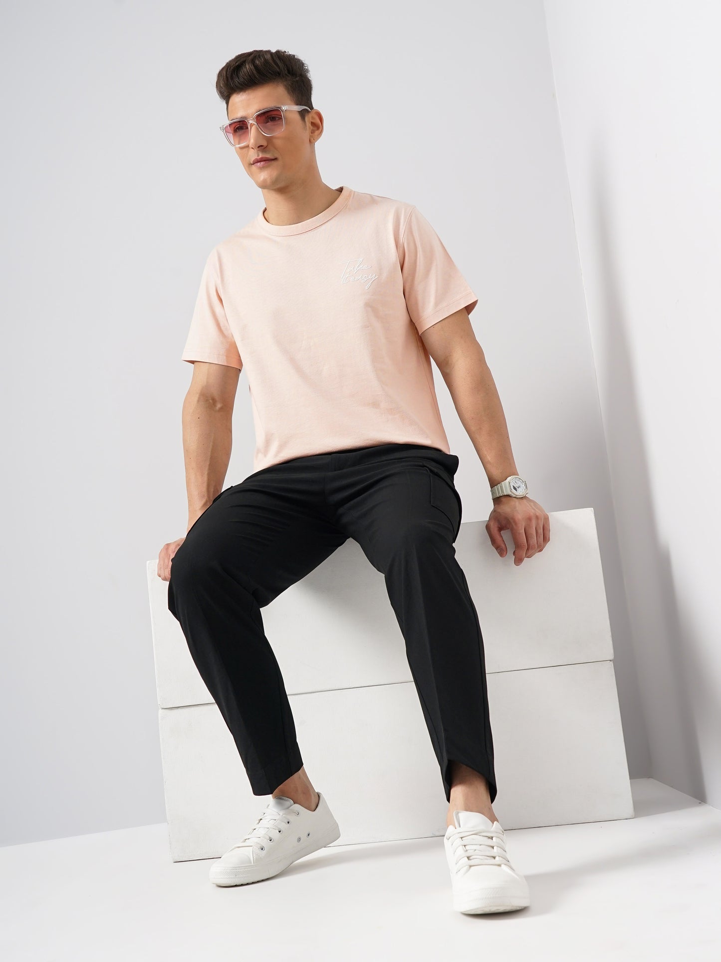 Pink Solid Cotton T-shirt