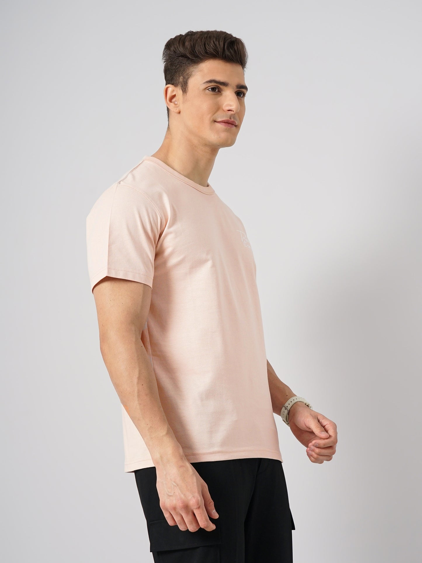 Pink Solid Cotton T-shirt