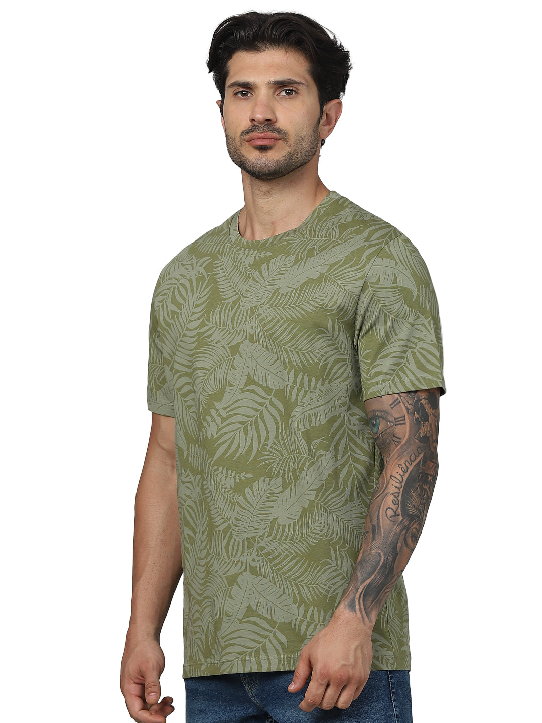 Khaki Graphic Printed Cotton T-shirt