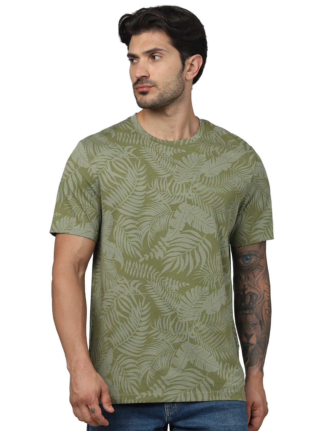 Khaki Graphic Printed Cotton T-shirt