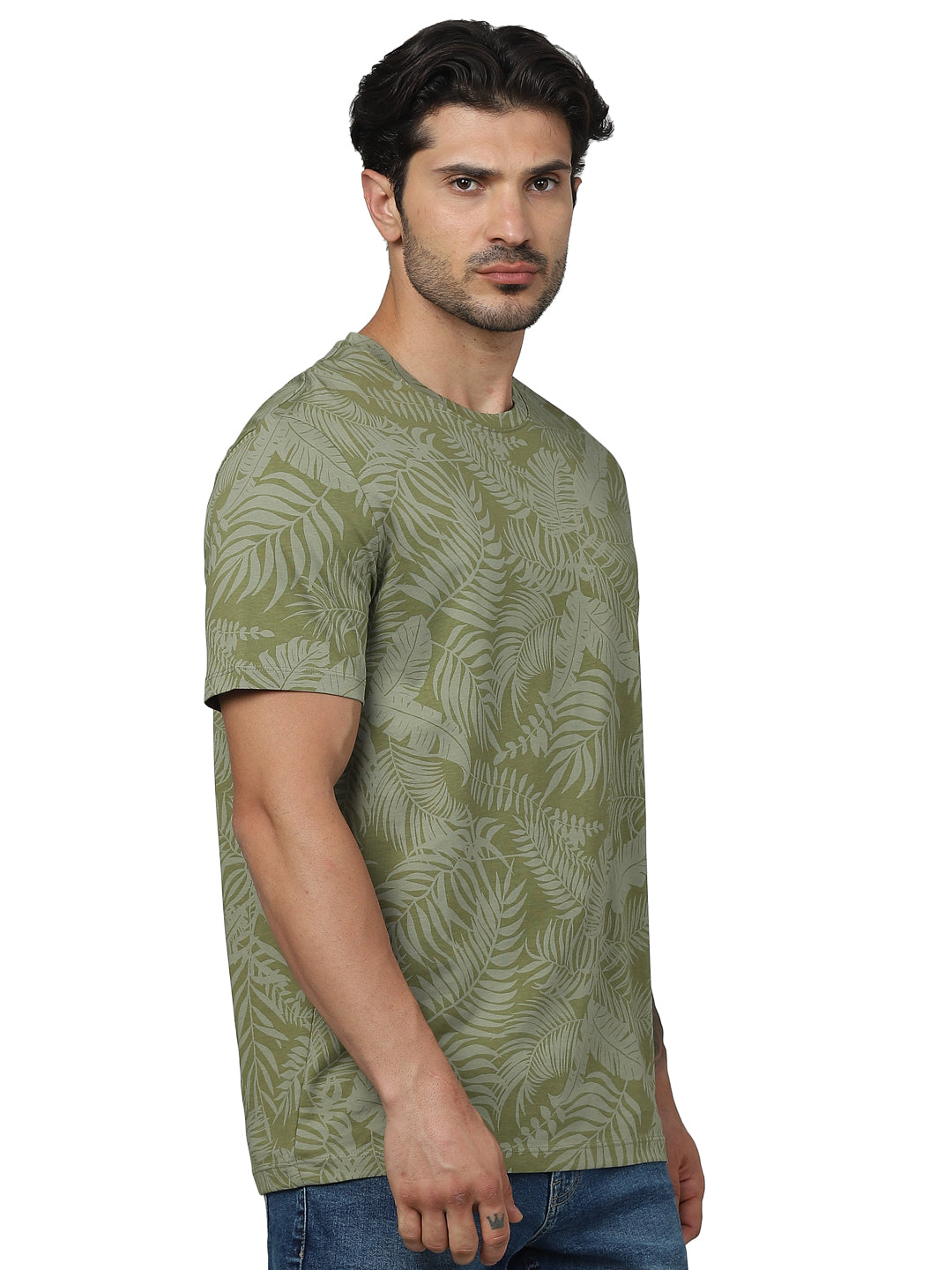 Khaki Graphic Printed Cotton T-shirt