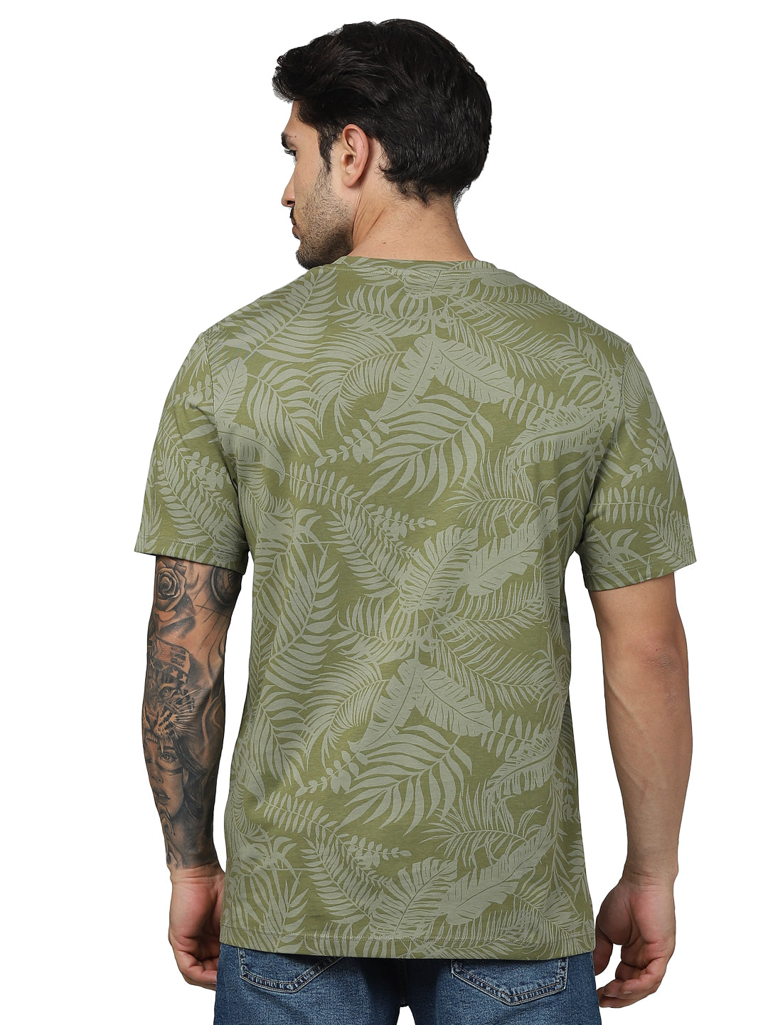 Khaki Graphic Printed Cotton T-shirt