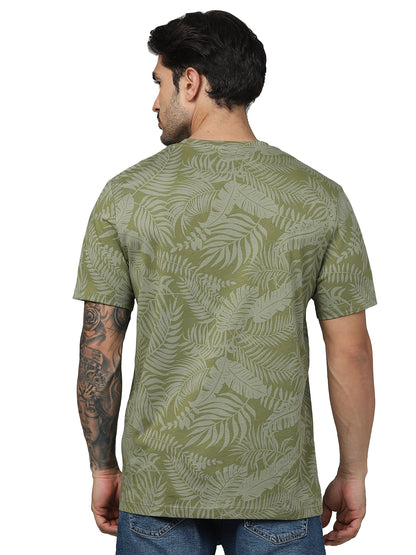 Khaki Graphic Printed Cotton T-shirt