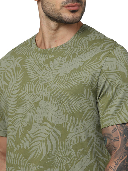 Khaki Graphic Printed Cotton T-shirt