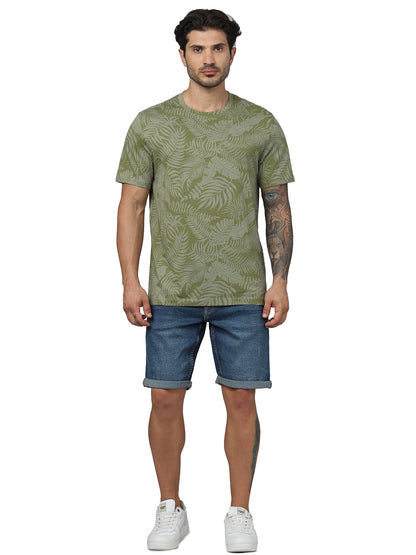 Khaki Graphic Printed Cotton T-shirt