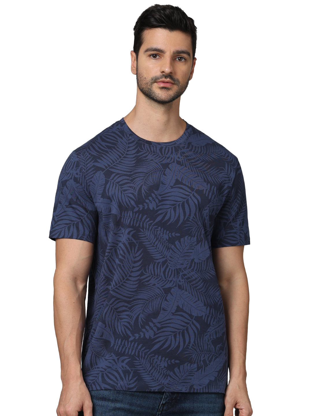 Navy Blue Graphic Printed Cotton T-shirt