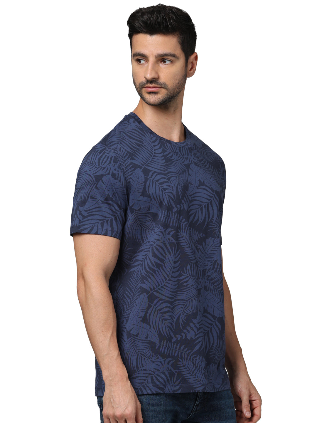 Navy Blue Graphic Printed Cotton T-shirt