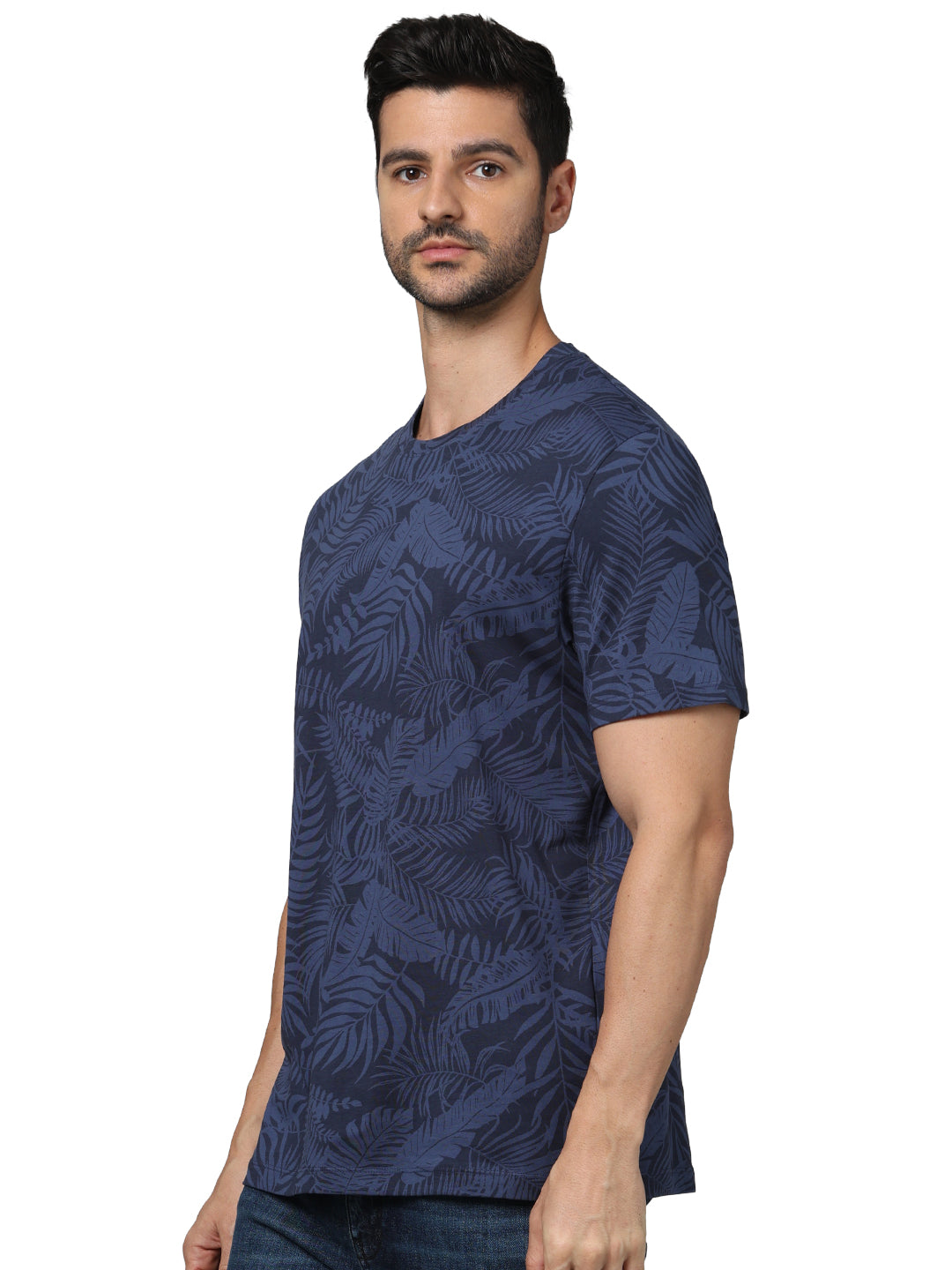 Navy Blue Graphic Printed Cotton T-shirt