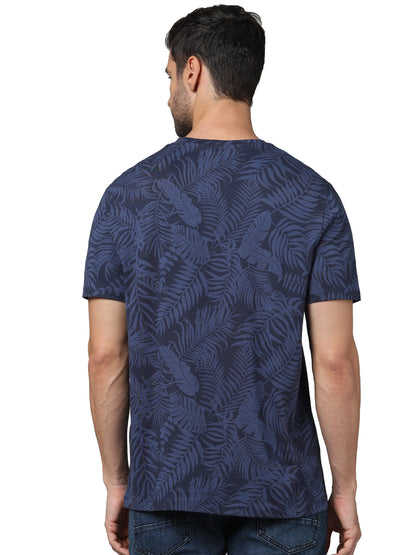 Navy Blue Graphic Printed Cotton T-shirt