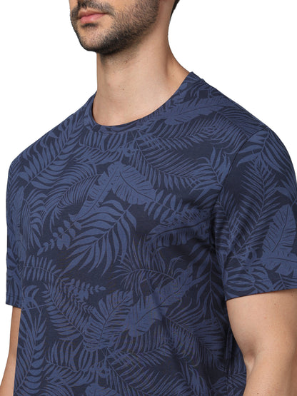 Navy Blue Graphic Printed Cotton T-shirt