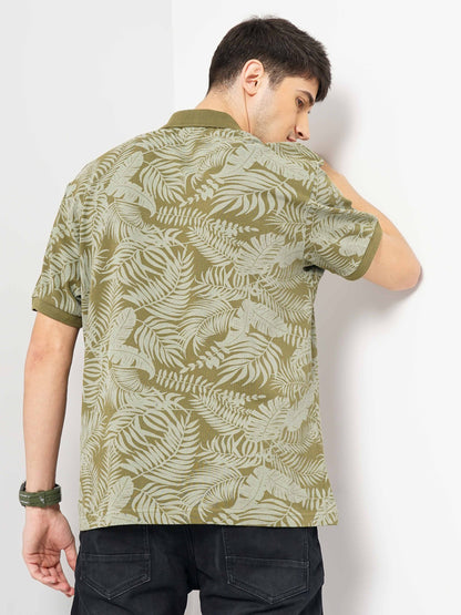 Khaki Printed Cotton Polo