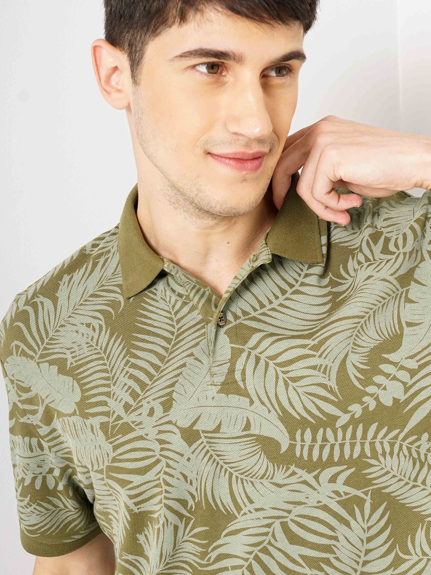 Khaki Printed Cotton Polo