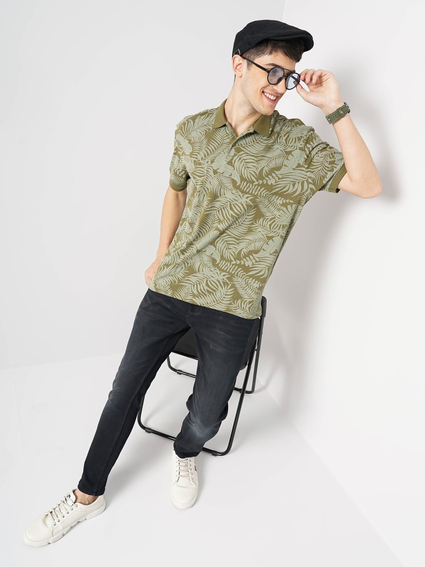 Khaki Printed Cotton Polo