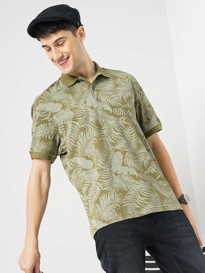 Khaki Printed Cotton Polo