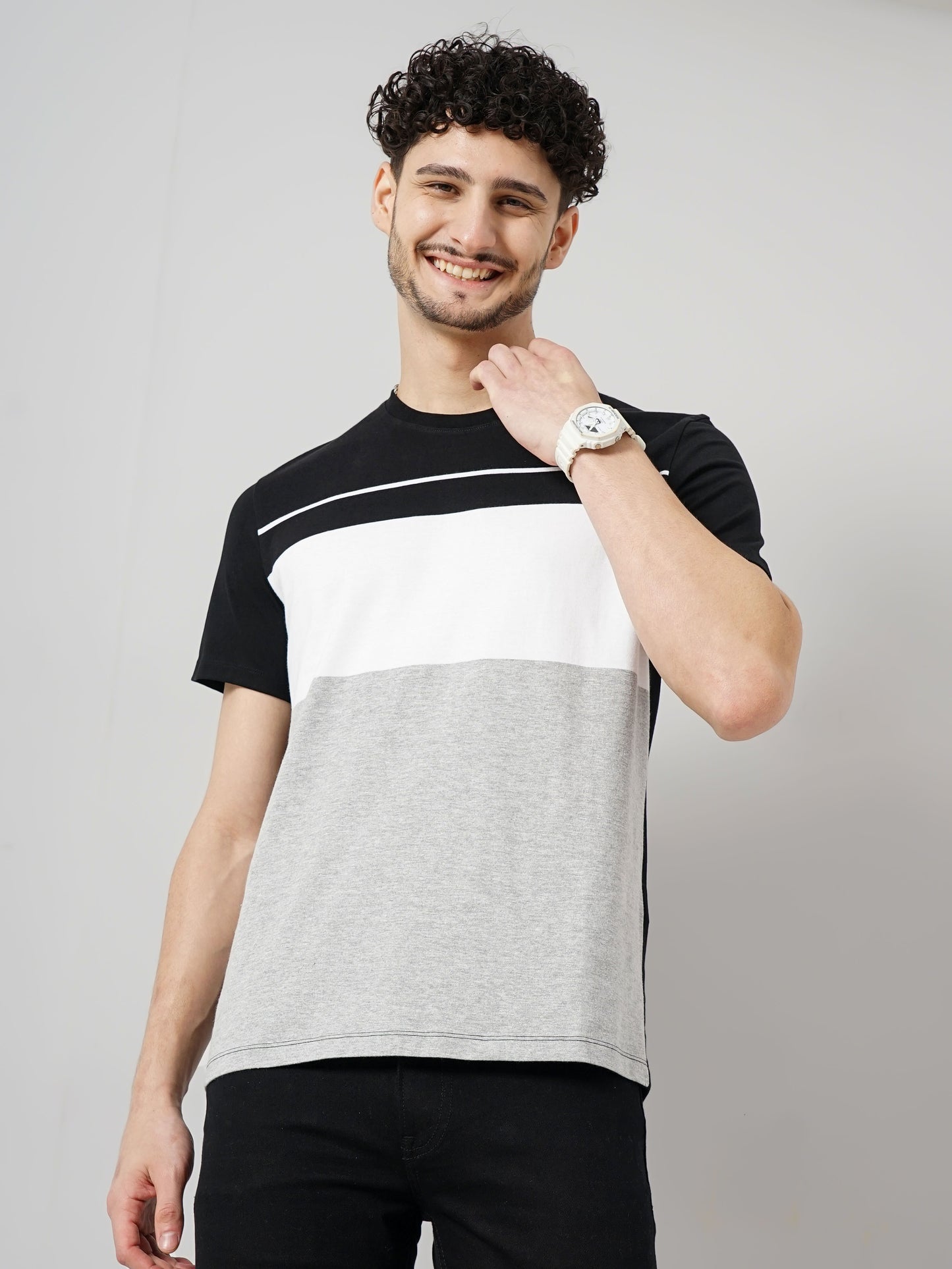 Black Colourblock Cotton T-shirt