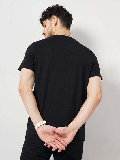 Black Colourblock Cotton T-shirt