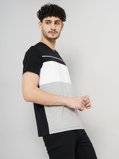 Black Colourblock Cotton T-shirt