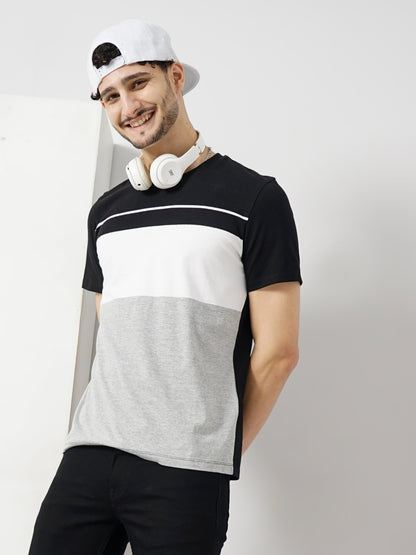 Black Colourblock Cotton T-shirt