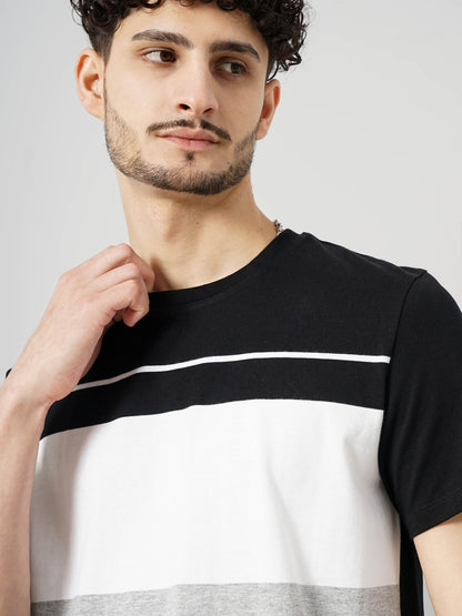 Black Colourblock Cotton T-shirt