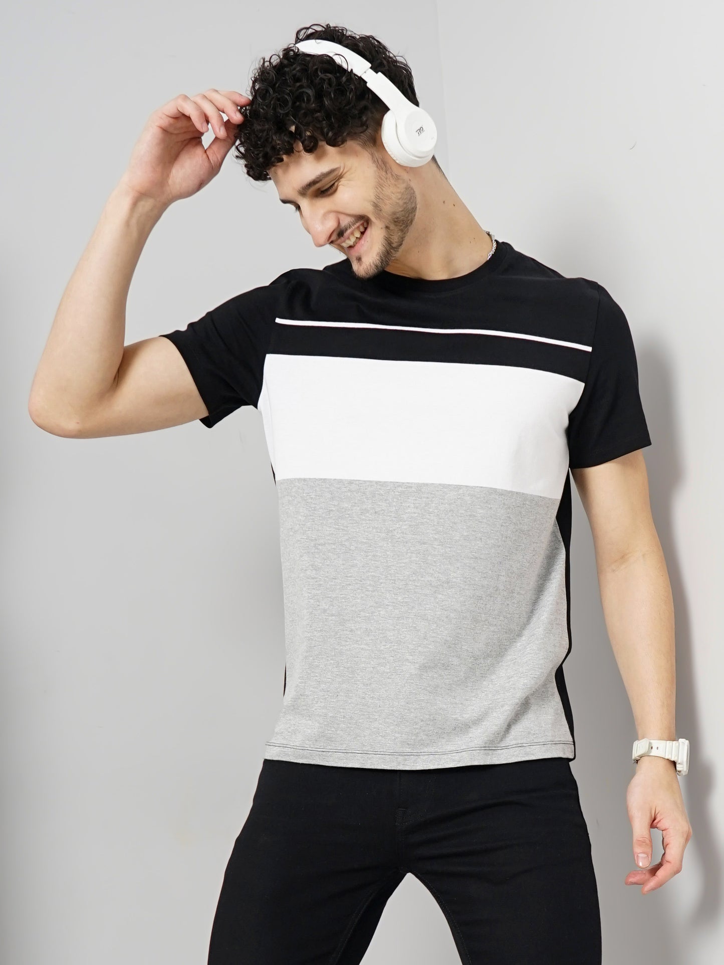 Black Colourblock Cotton T-shirt