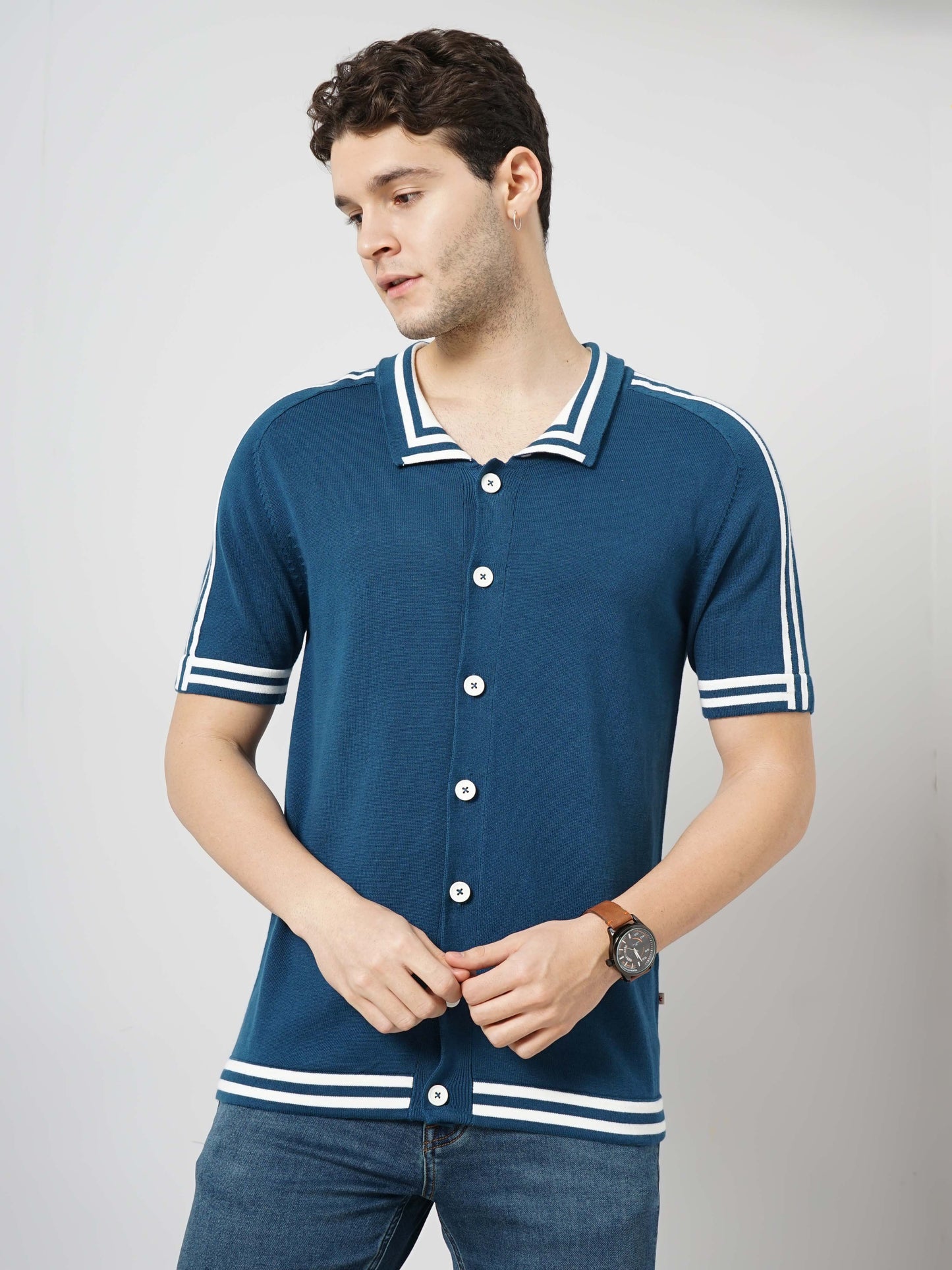 Teal Solid Cotton Polo