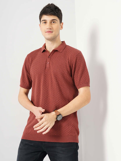 Brown Solid Cotton Polo