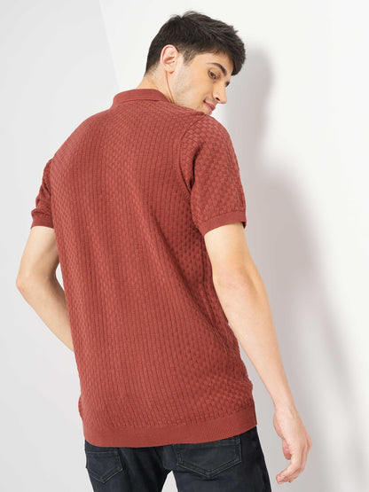 Brown Solid Cotton Polo