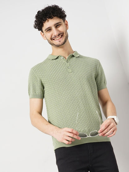 Green Solid Cotton Polo