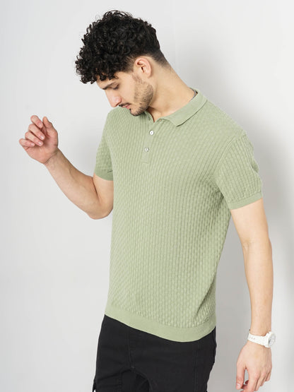 Green Solid Cotton Polo