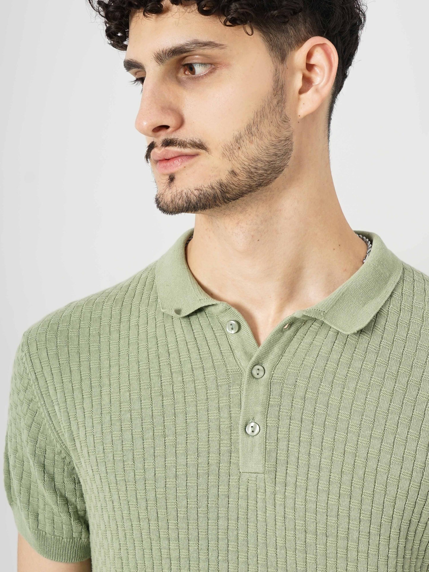 Green Solid Cotton Polo