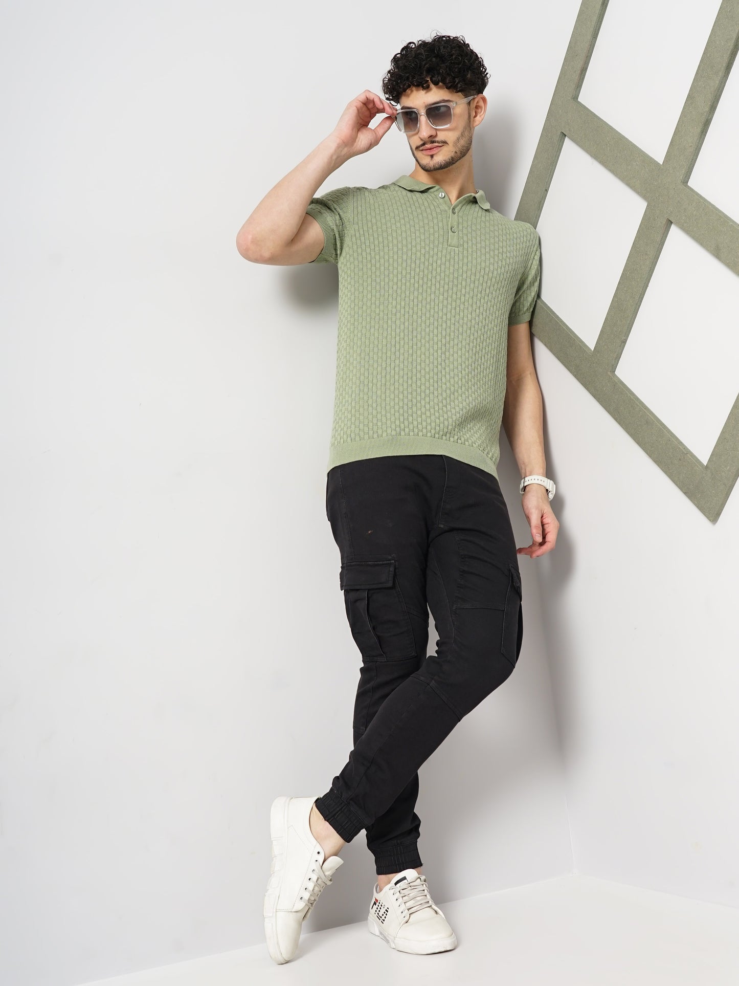 Green Solid Cotton Polo