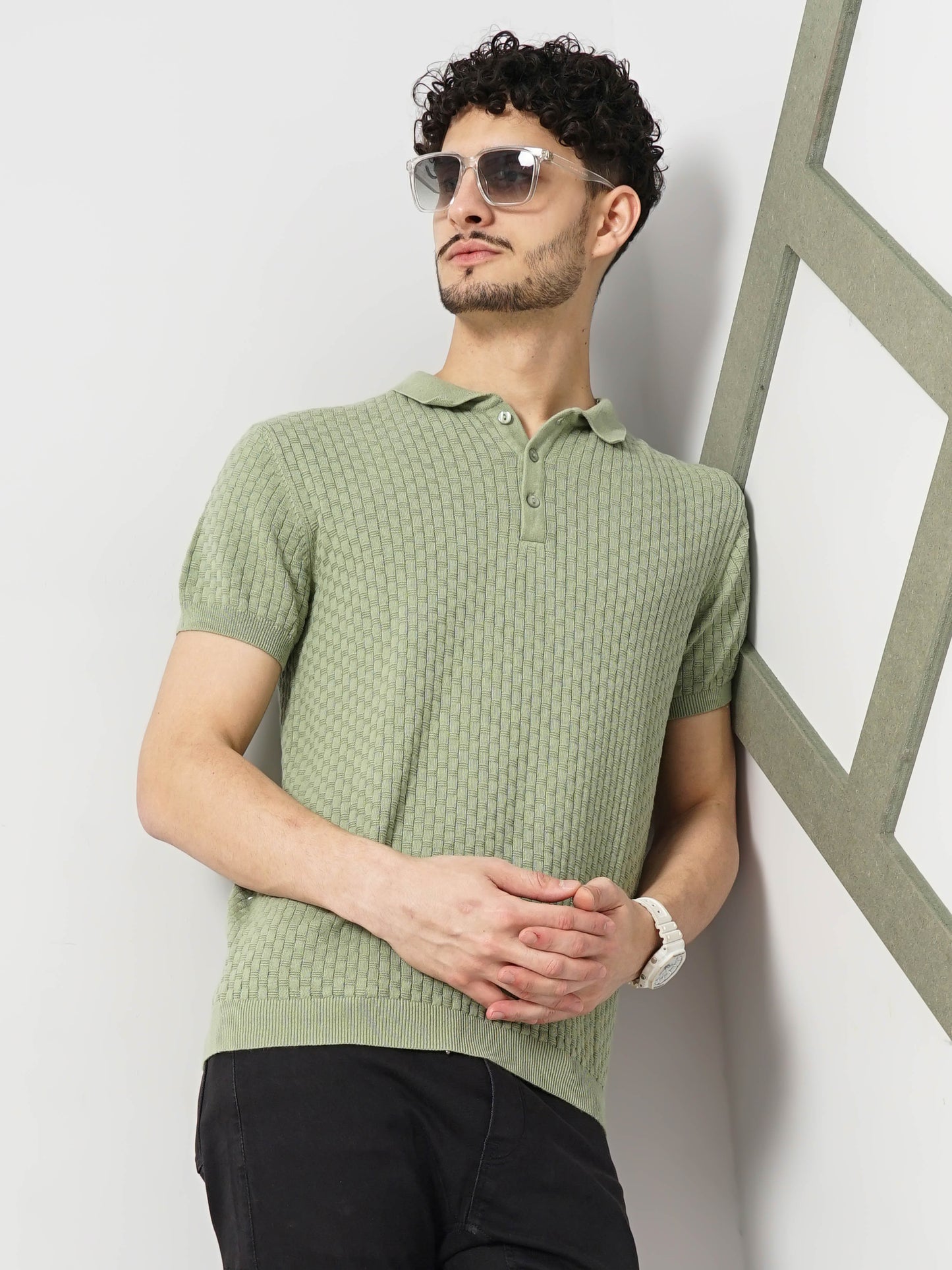 Green Solid Cotton Polo