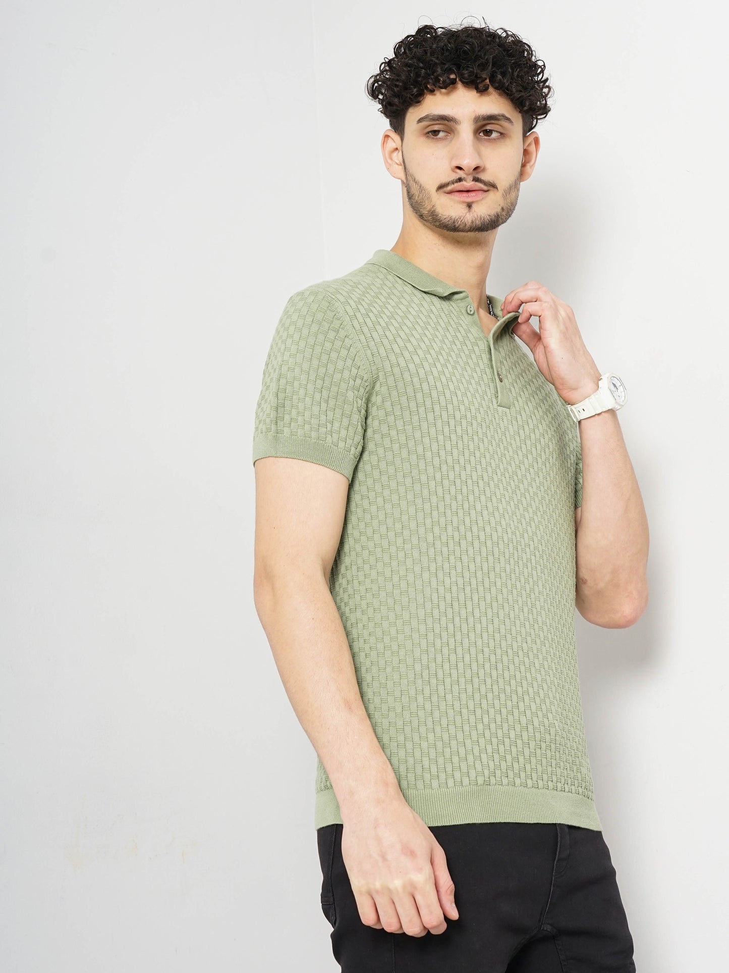 Green Solid Cotton Polo